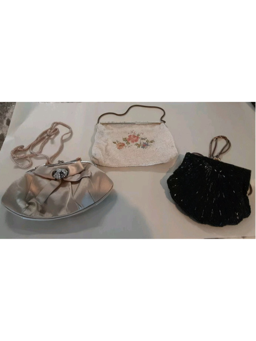 C & M CARON-France Micro-beaded Vintage Bag Satin Kate Landry & Black Beaded Bag